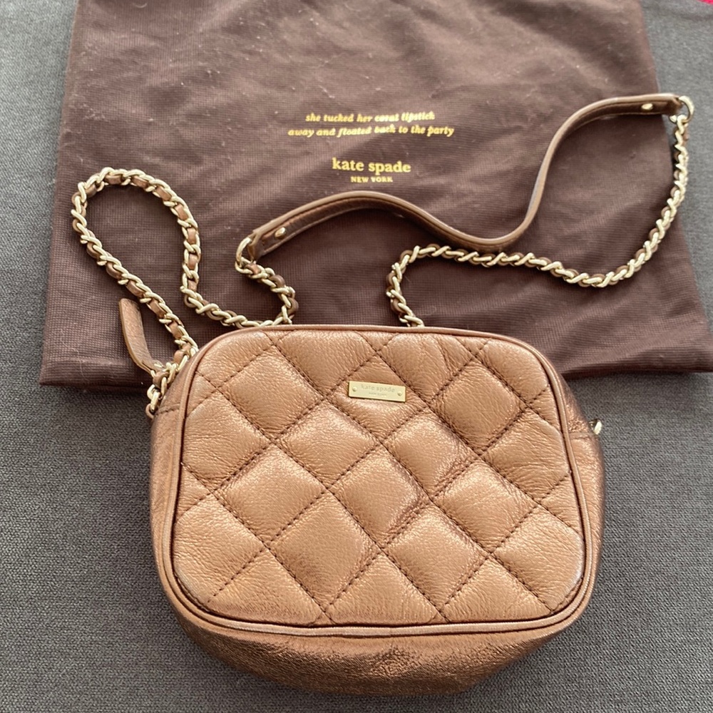Kate Spade quilted copper shoulder bag on chain.